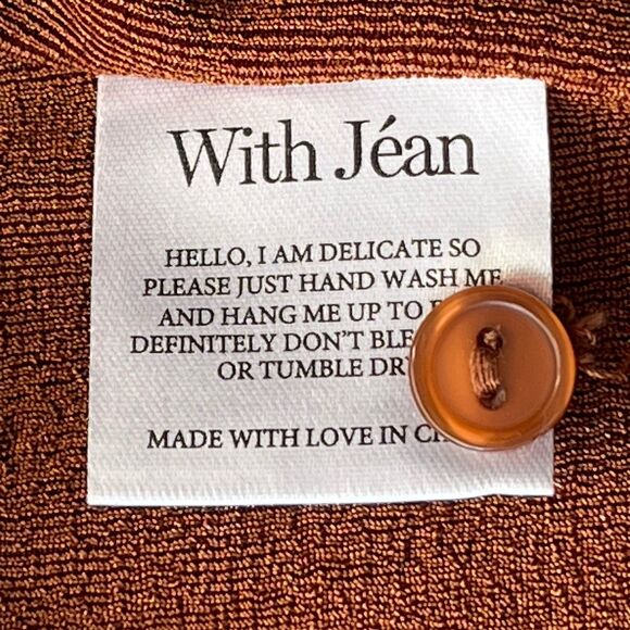 WITH JEAN KNIT ANDY MINI DRESS BUTTON FRONT LONG SLEEVE RUSCHING DETAIL BROWN XS - Picture 9 of 15